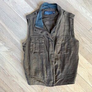 Like New Costa 100% Linen Vest Waistcoat Olive Womens M